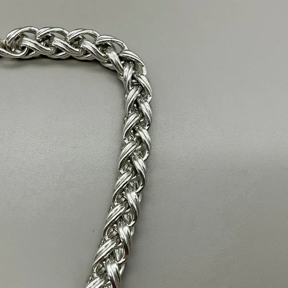 Vintage Monet Necklace Silver Tone Chunky Braided Rope Chain Statement 16